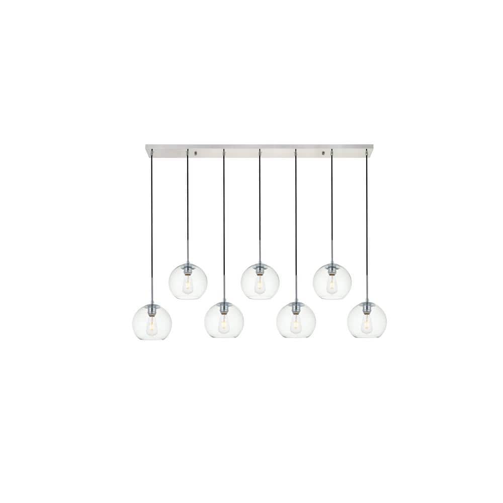 Timeless Home 53.9 in. 7-Light Chrome And Clear Pendant Light, Bulbs Not In