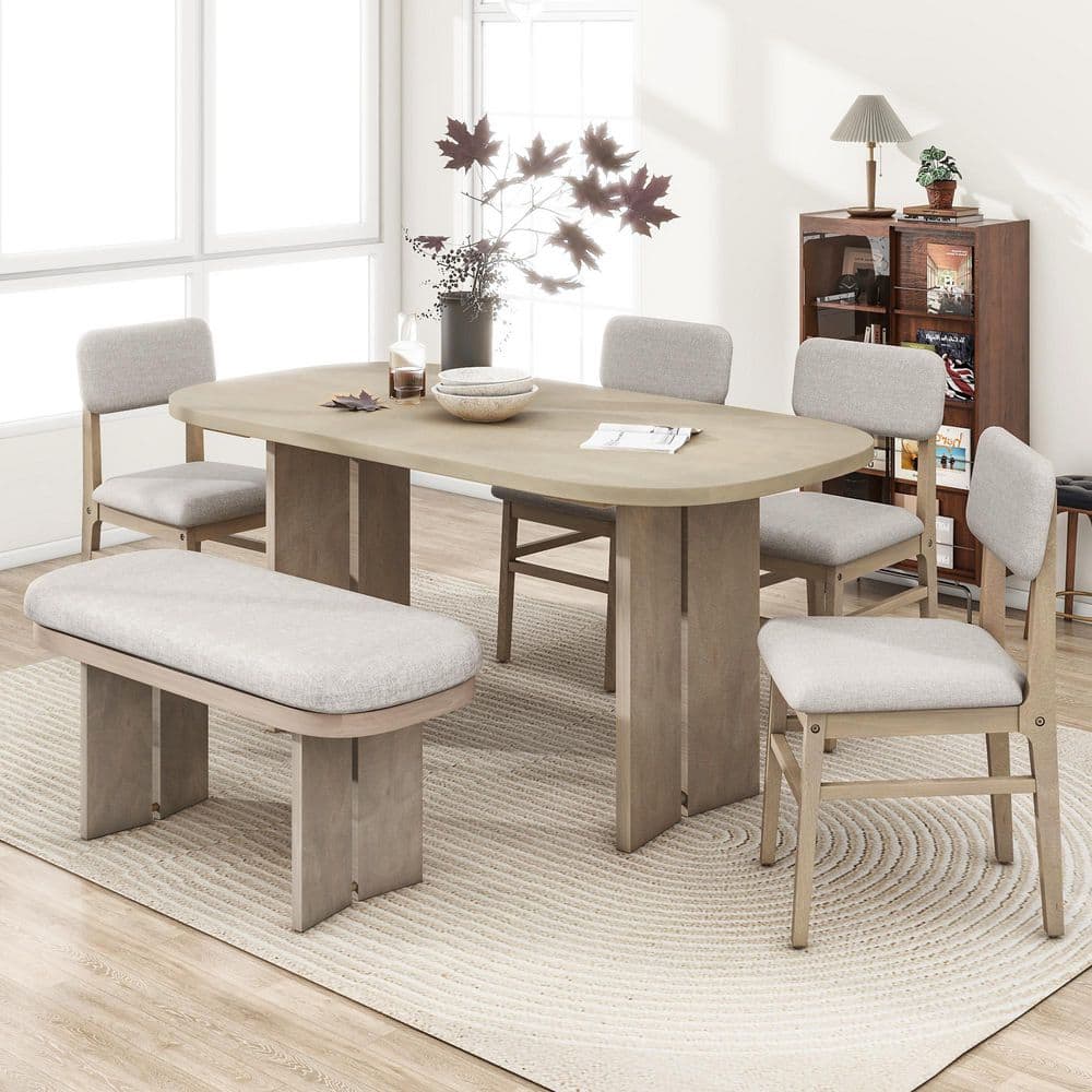 6-Piece Rectangular Natural MDF Top Dining Room Set Seats-6 with Bench price history on PriceWatchPro