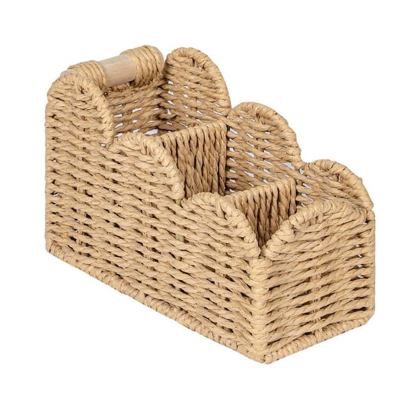 Scalloped Bedside Organizer Caddy Beige, Hand-Woven Remote Control Holder, Pen Makeup Brush Storage, 1-Piece