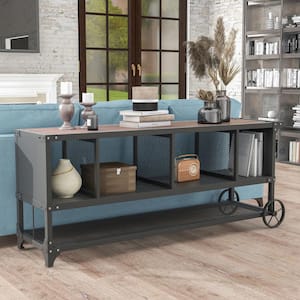 Minckley 67.88 in. Dark Walnut and Sand Black TV Stand Fits TV's up to 78 in.
