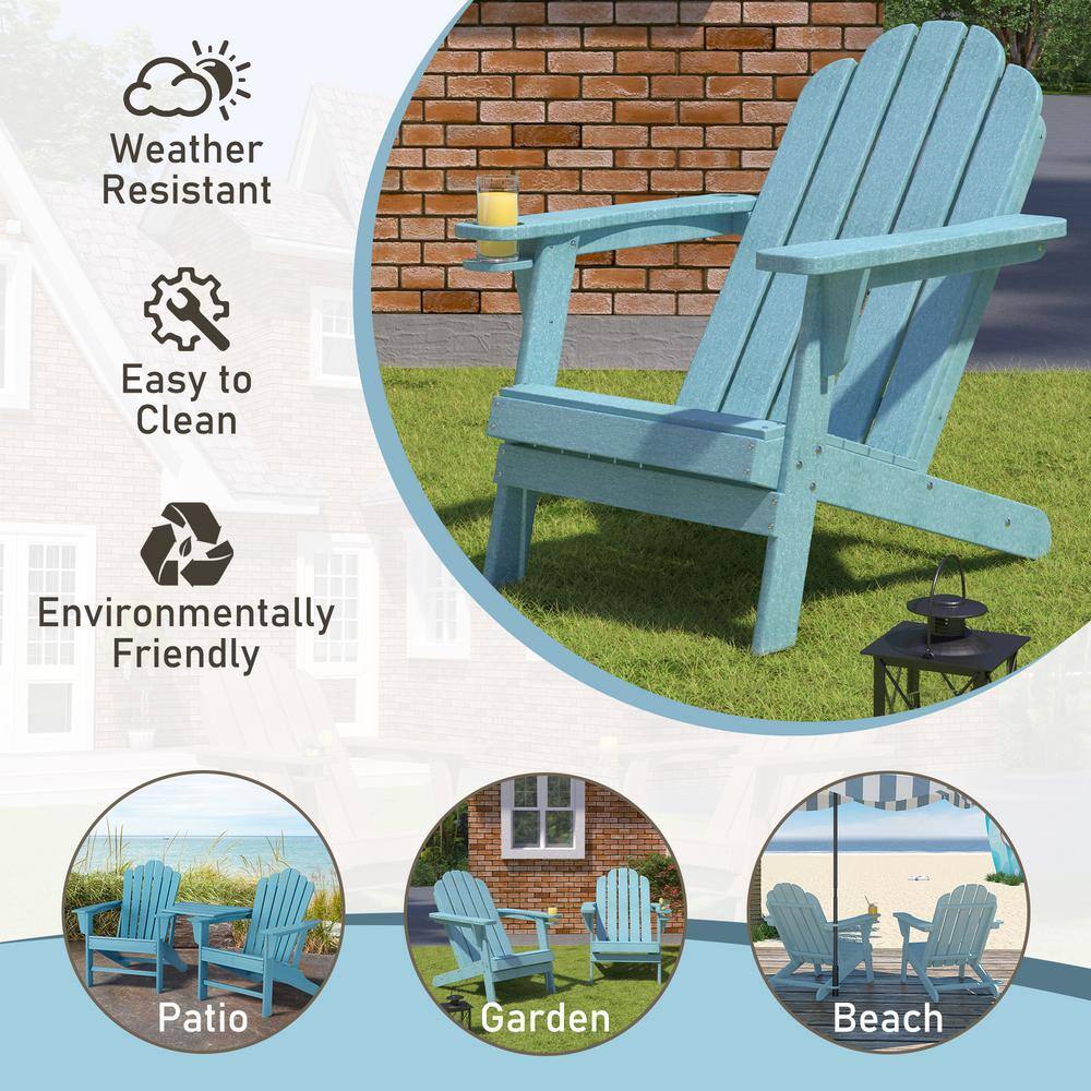 Cyan HDPE Adirondack Chair with Cup Holder and Umbrella Hole