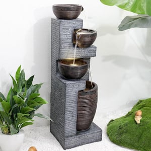 40.1 in. H 4-Bowl Garden Waterfall Fountain with Warm Lights for Home Deck, Patio, Porch, Yard Decor