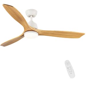 52 in. Indoor Intergrated LED Lighting Ceiling Fan in Beige and Yellow with Remote Control and 3 Solid Wood Blade