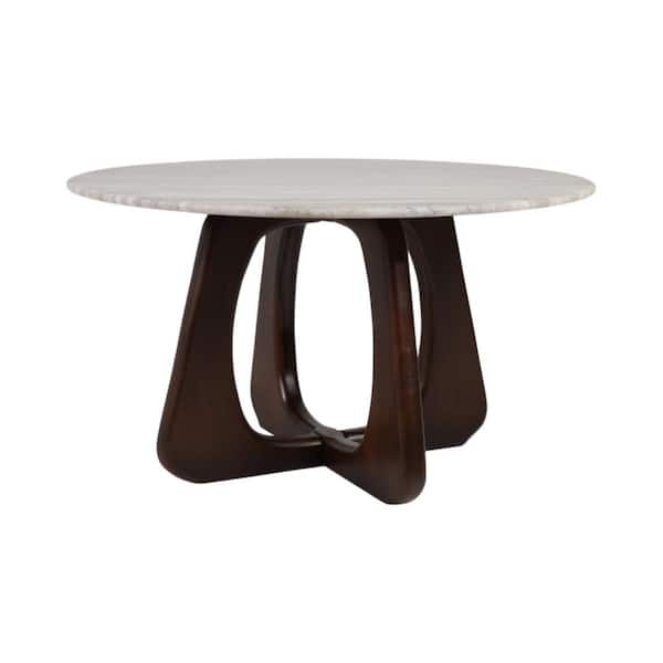 30 in. x 17 in. Brown Round Marble Top Coffee Table with Openwork Base