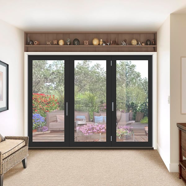 JELD-WEN 108 in. x 80 in. F4500 Left-Hand Black Fiberglass 3-Panel