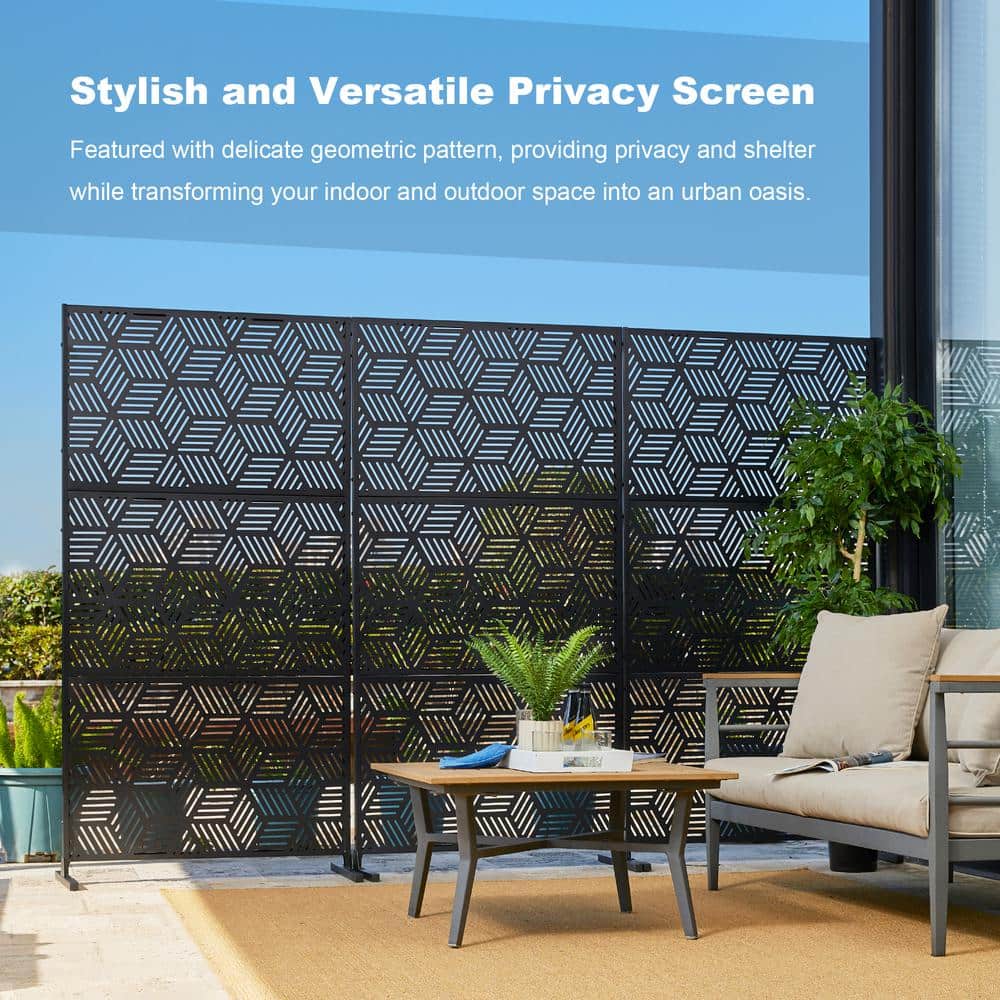 Black Matte Geometric Pattern Steel Privacy Screen Divider