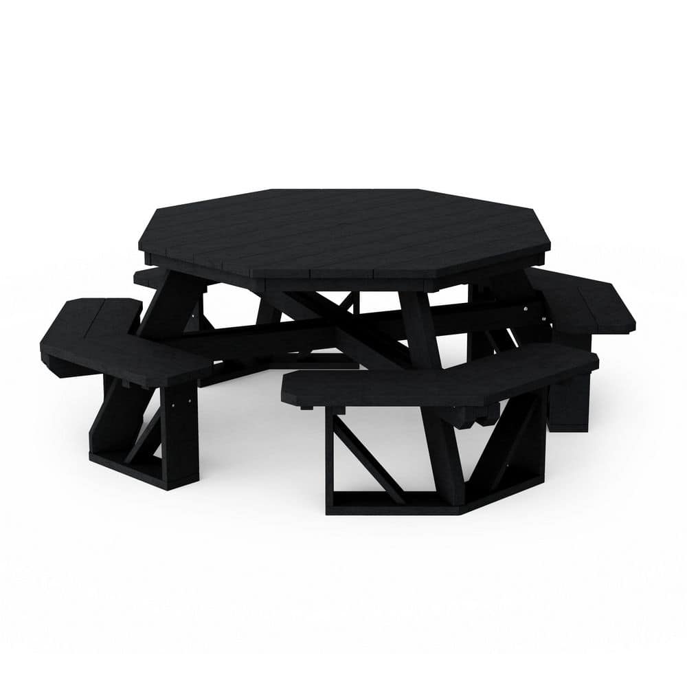 Wildridge Heritage 87 in. Black Octagon HDPE Plastic Picnic Table Seats ...