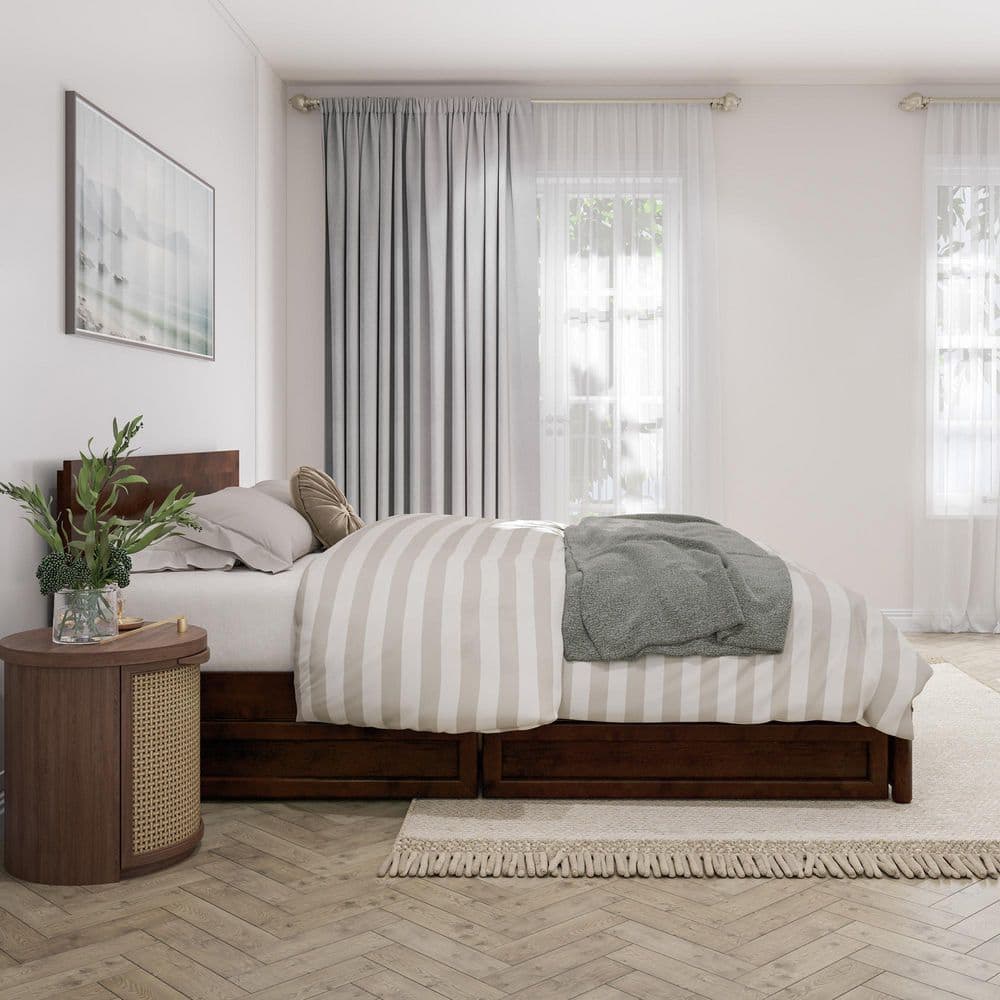 Wesley Walnut Queen Wood Platform Bed with Storage Drawers