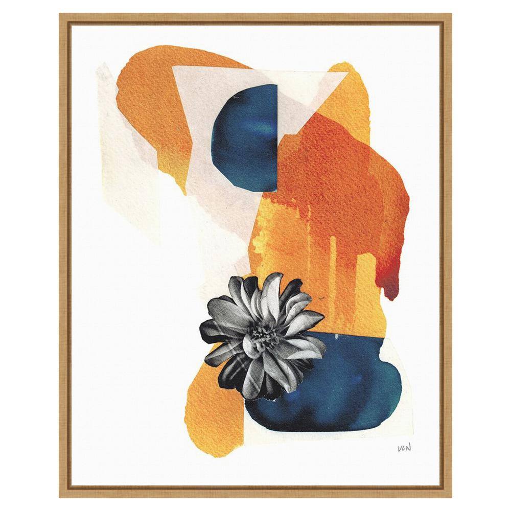 Yakamoz I Abstract Orange and Blue Canvas Print with Maple Frame