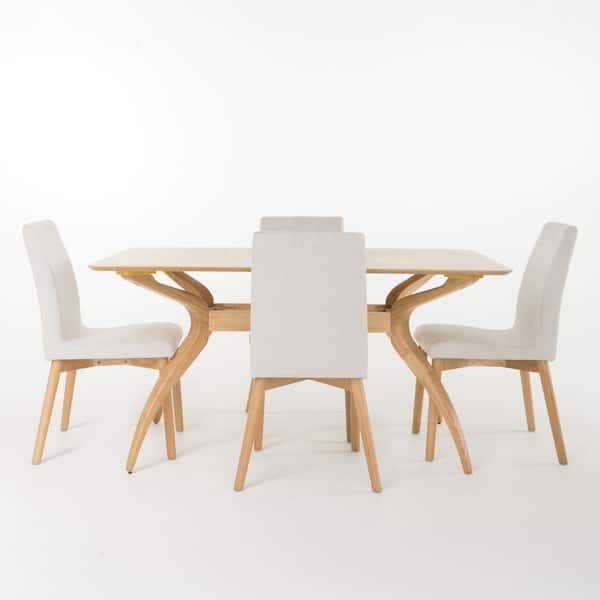 Noble House Orrin 5-Piece Light Beige Fabric and Natural Oak Dining Set