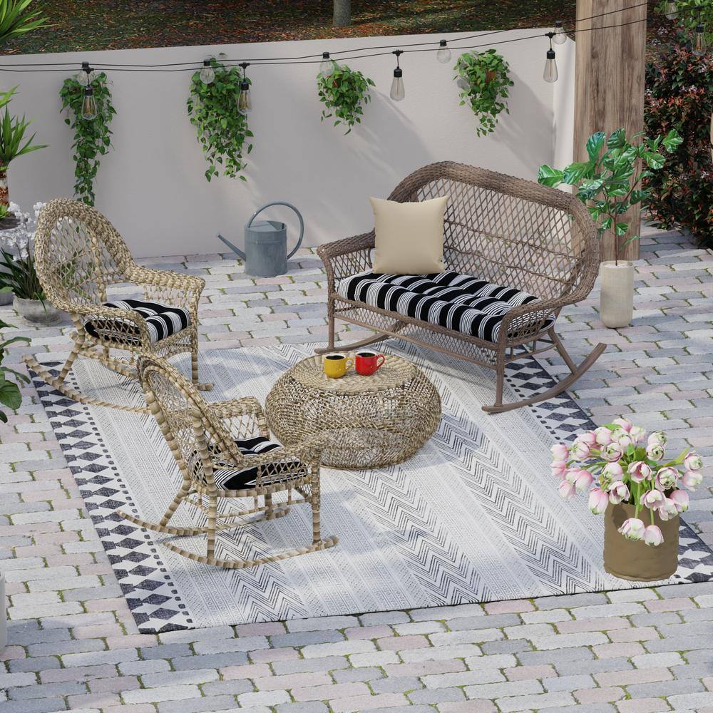 Reeder Black and White Striped Outdoor Cushion Set