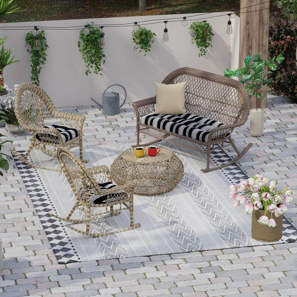 Reeder Black and White Striped Outdoor Cushion Set