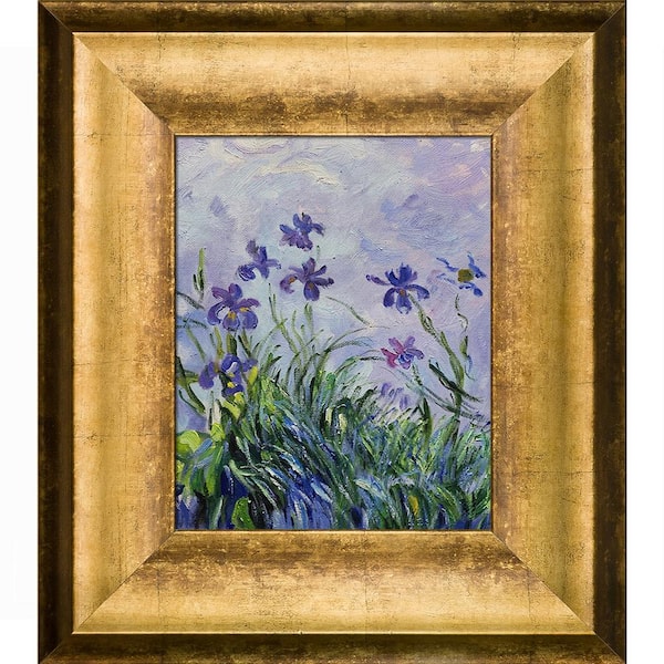 LA PASTICHE Lilac Irises, 1914-1917 by Claude Monet Athenian Gold King Framed Nature Oil Painting Art Print 15 in. x 17 in.