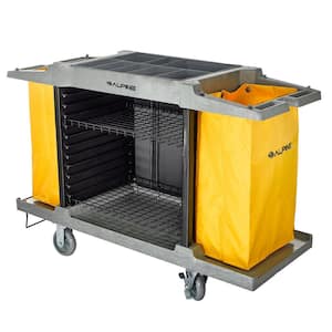 2-Wire Shelf PVC Janitorial Platform Cleaning Cart with 2 Yellow Vinyl Bags