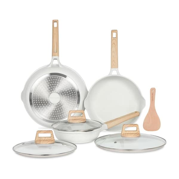 7-Piece White Nonstick Ceramic Coating Frying Pan Set with Lids, Super Easy to Clean, All Stovetop Compatible