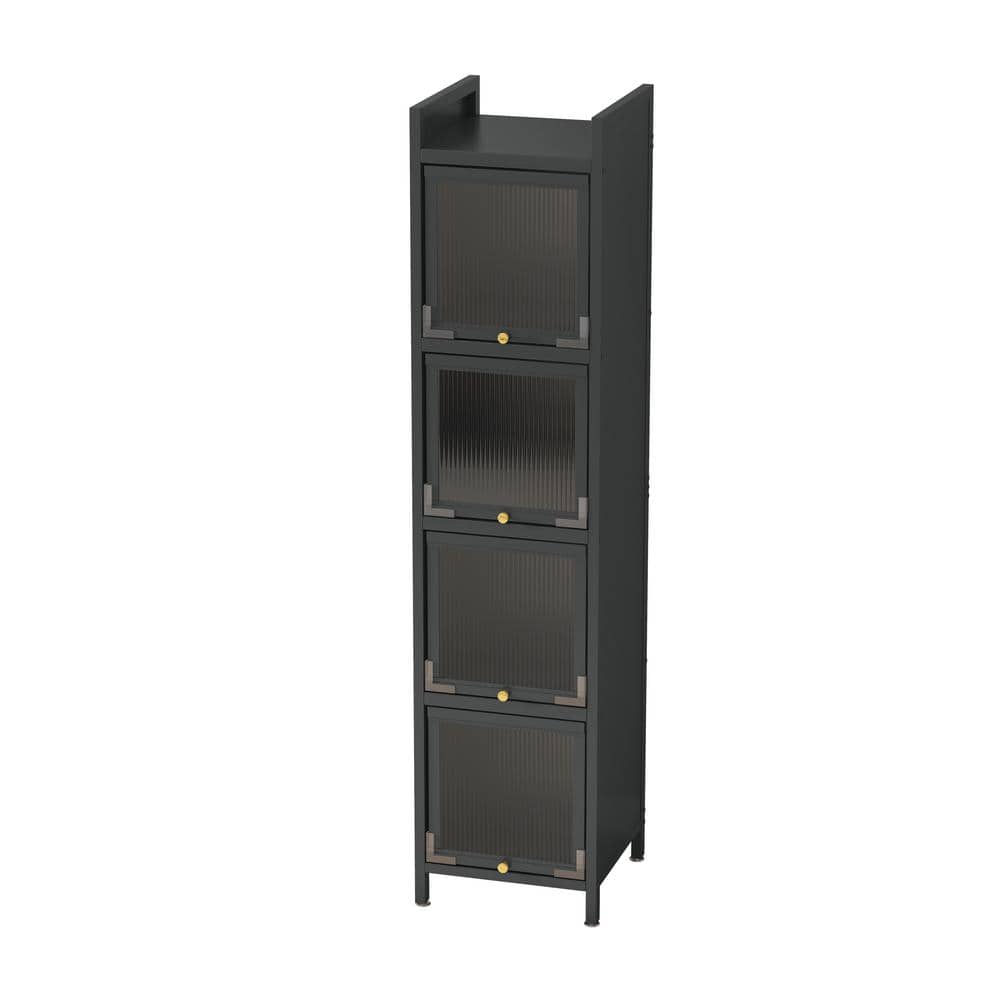 13.78 in. W x 14.17 in. D x 59.84 in. H Black Modern 4-Tier Glass Door Line