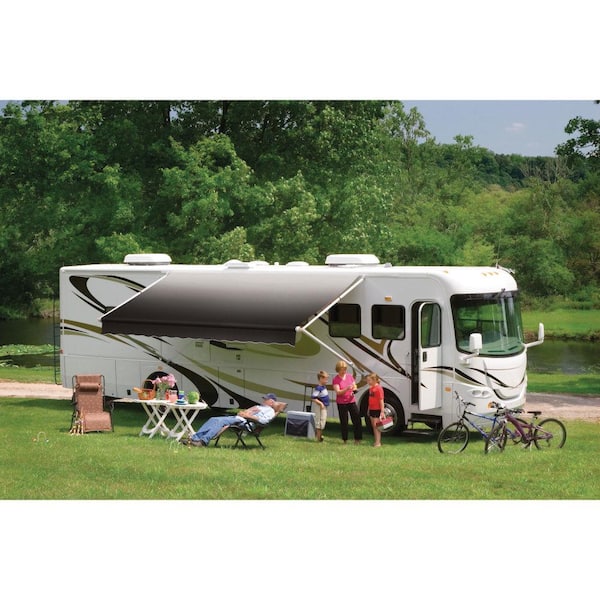 DOMETIC 8500 Manual Patio Awning with Polar White Weathershield - 21 ft., Onyx Linen Fade