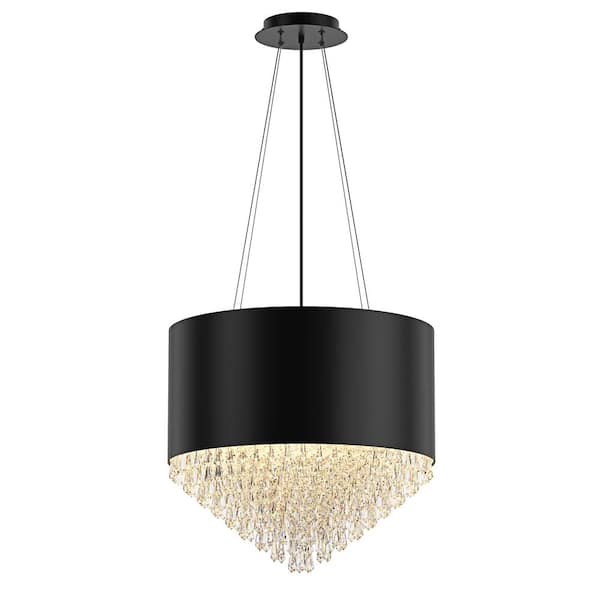 aiwen 19.68 in. 4-Light Black Modern Crystal Round Chandeliers Luxury Raindrop Chandeliers
