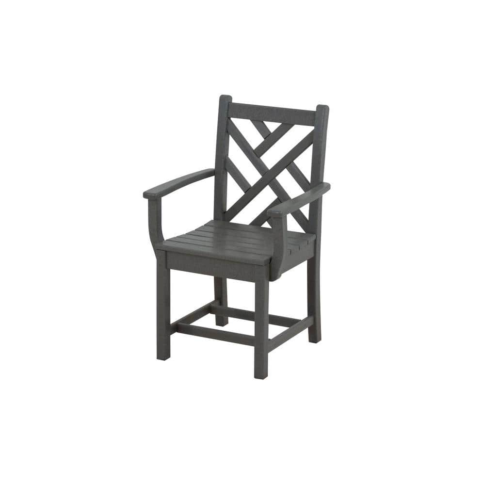 POLYWOOD Chippendale Slate Grey Patio Dining Arm Chair -  CDD200GY