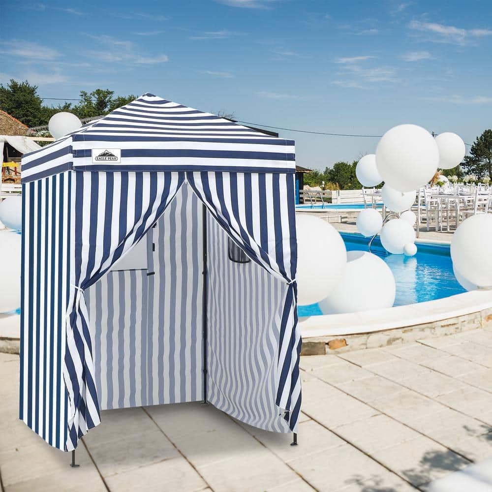 Ultra Compact Blue and White Striped Pop-Up Canopy Tent