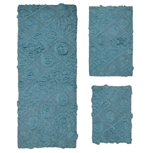 Modesto Bath Rug 100% Cotton Bath Rugs Set, 3-Pcs Set with Runner, Blue