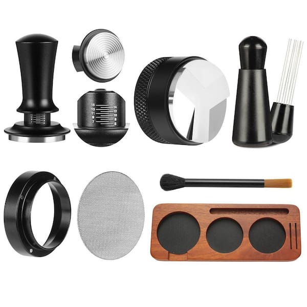 Wood Finish 7-Piece Espresso Accessory Kit with Tamper, WDT, Distributor, Funnel, Brush & Screen