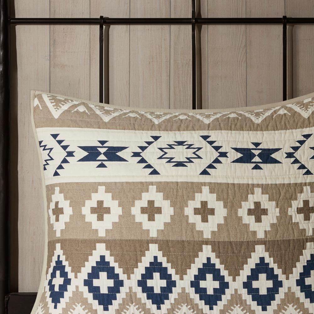 Rustic Blue and Tan Cotton Reversible Quilt Set