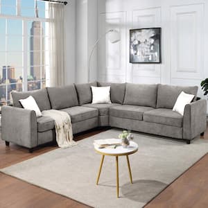100 in. W 3-piece Fabric Big Sectional Sofa Couch L Shape Couch for Home Use Fabric Gray 3 Pillows Included