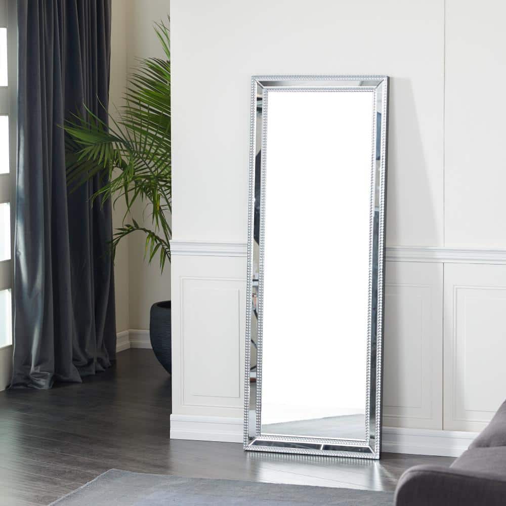 Modern Silver Full Length Rectangular Leaning Mirror