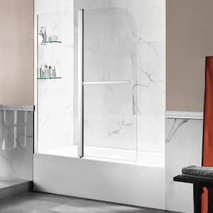 5 ft. Acrylic Left Drain Rectangle Tub in White with 48 in. W x 58 in. H Frameless Tub Door in Polished Chrome