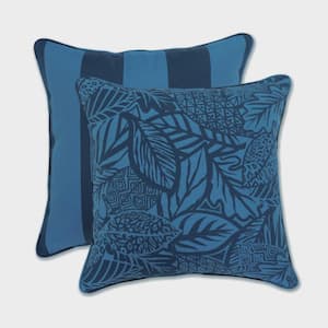 Stripe Blue Square Outdoor Square Throw Pillow 2-Pack