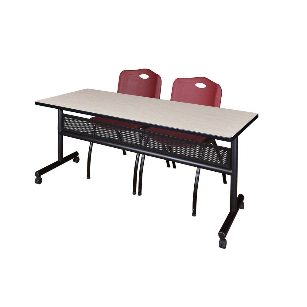 Kobe 72 in x 24 in. Maple Flip-Top Privacy Nesting Table Desk, 2 M Stack Chairs-Burgundy price history on PriceWatchPro