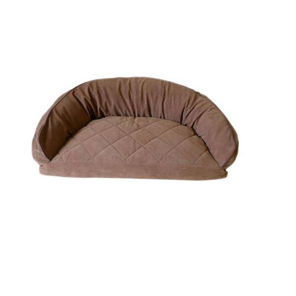 Unbranded Small Microfiber Semi Circle Lounge Dog Bed - Saddle with Chocolate Piping
