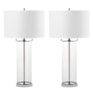 Velma 31 in. Clear Column Table Lamp with Off-White Shade (Set of 2)