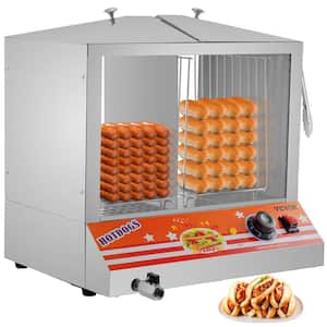 Hot Dog Steamer 32.69 Qt. Top Load Hut Steamer Electric Bun Warmer Cooker with Acrylic Windows Partition Plate