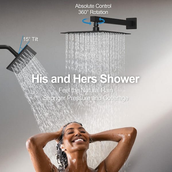 GRANDJOY Zenith Rain 8-Spray 12, 6 in. Dual Wall Mount Shower Head