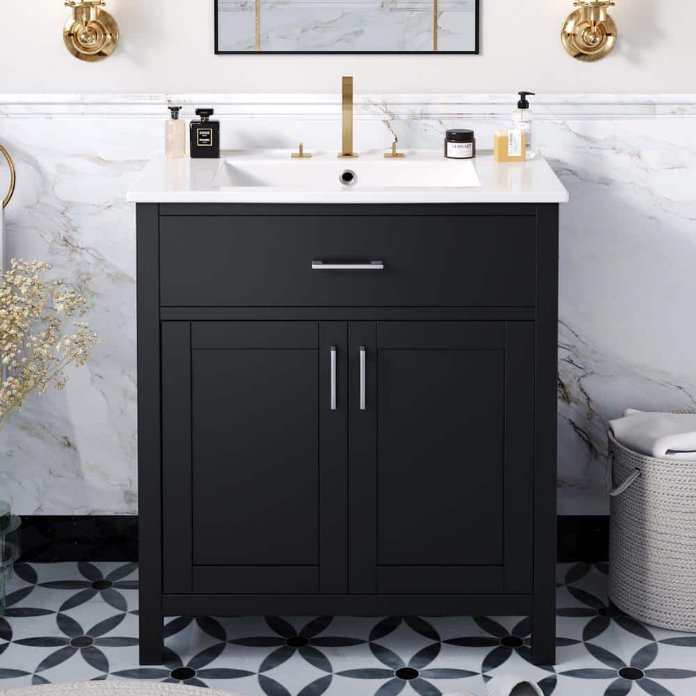 30 in. W x 18.3 in. D x 34 in. H Single Sink Freestanding Bath Vanity in Bl