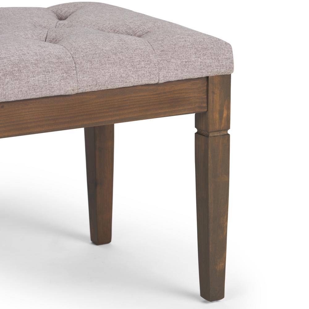 Cloud Grey Linen Tufted Ottoman Bench with Wood Legs