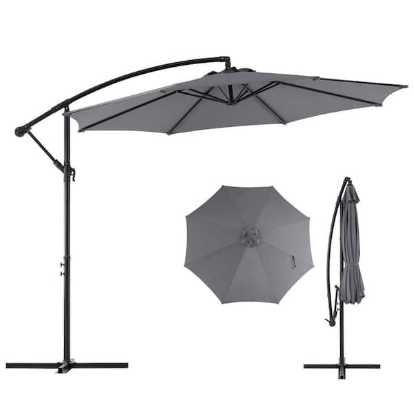 FIRNEWST 10FT Patio Umbrellas, 8 Ribs, UV Protection for Pool Garden Backyard Market in Grey