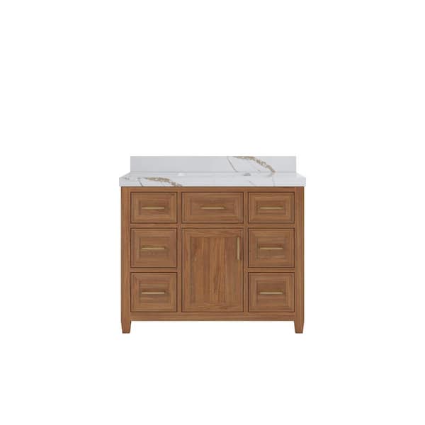 Willow Collections Santa Monica 42 in. W x 22 in. D x 36 in. H Single Sink Bath Vanity in Dark Natural with 2 in. Calacatta Gold Top