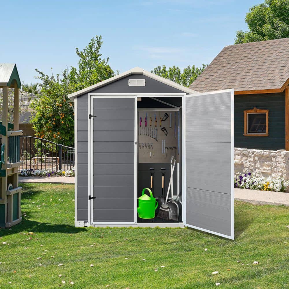 Light Gray 6 ft. W x 4 ft. D Plastic Resin Shed with Floor and