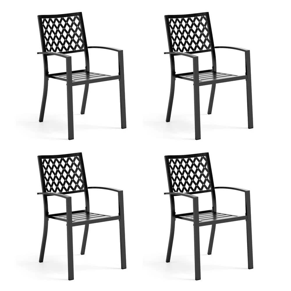 PHI VILLA Black Stackable Elegant Metal Patio Outdoor Dining Chair (4 ...