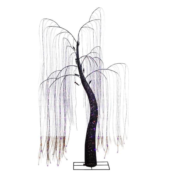7ft. Pre-Lit Artificial Halloween Black Willow Tree with 600 Purple and Orange Dual Color LED Lights