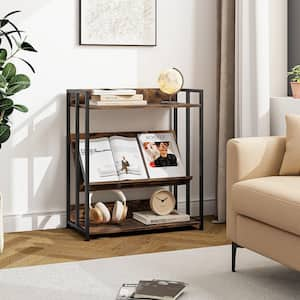 32 in. Tall Rustic Brown Wood 3-Tier Industrial Metal Frame Corner Bookcase with Adjustable Shelves