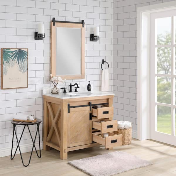 Cora 36 inch Solid Oak Bathroom Vanity with Rectangular Undermount Sink - Navy by Randolph Morris RMAST-36NB-SQWH