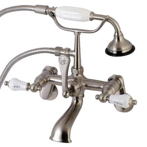 Traditional Adjustable Center 3-Handle Claw Foot Tub Faucet with Handshower in Brushed Nickel