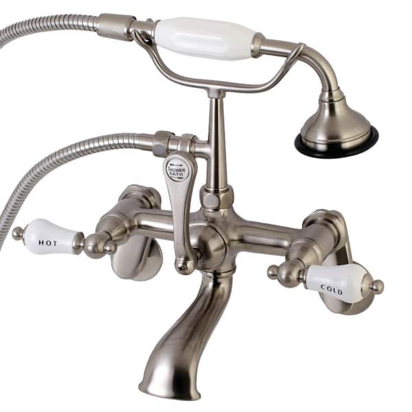 Kingston Brass Traditional Adjustable Center 3-Handle Claw Foot Tub Faucet with Handshower in Brushed Nickel