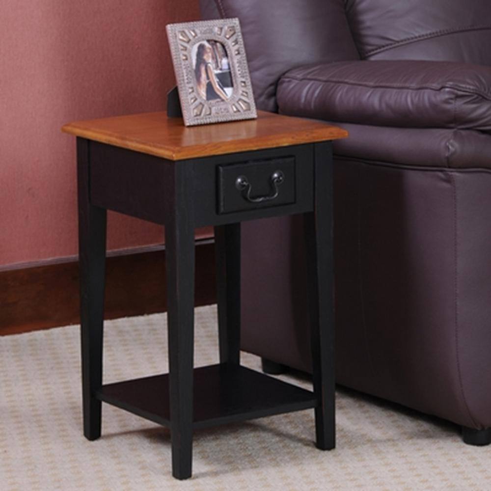Medium Oak and Slate Black Square Side Table with Drawer