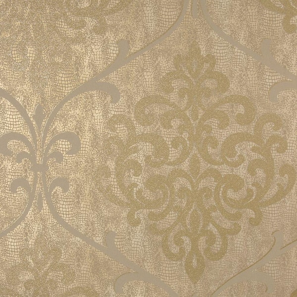 Kenneth James Ambrosia Brass Glitter Damask Wallpaper