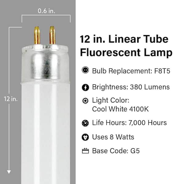 8-Watt 12 in. T5 G5 Linear Fluorescent Tube Light Bulb, Cool White 4100K (1-Pack)